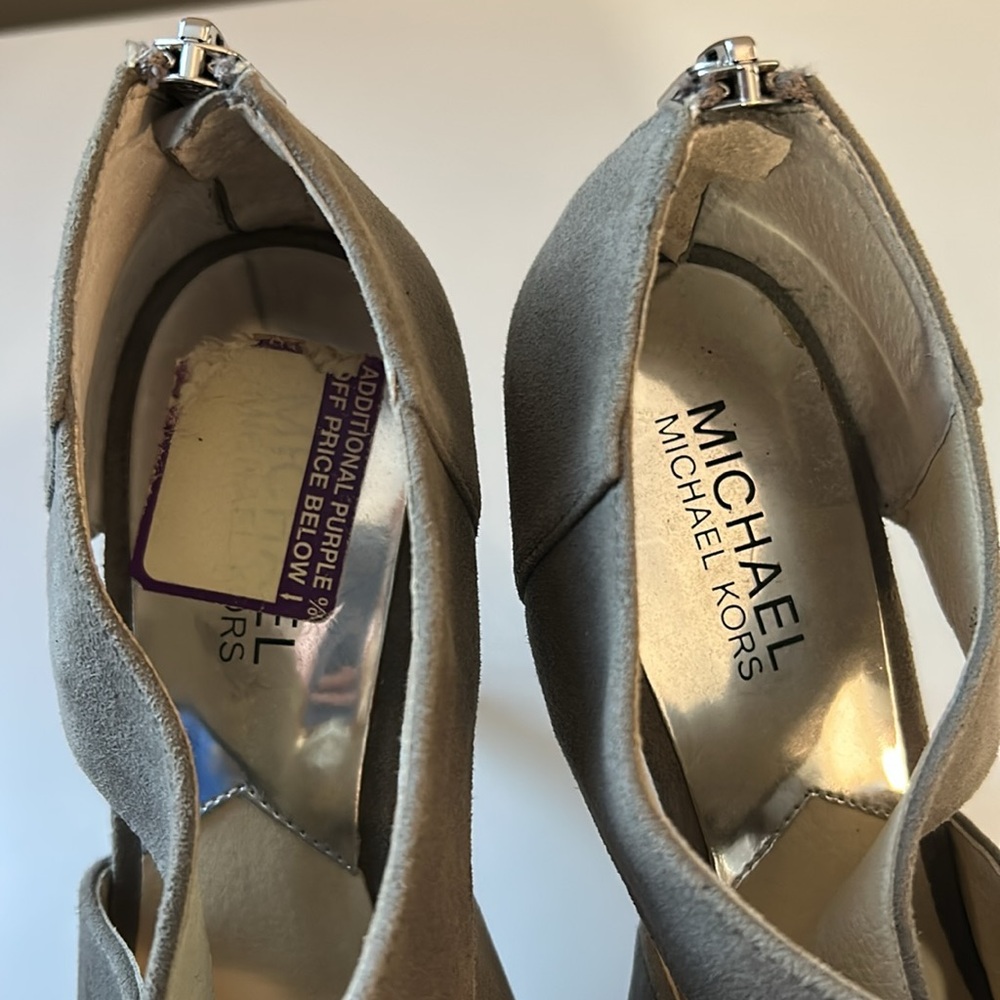 MICHAEL Michael Kors Elena Cross Strap Suede Platform Heels - Picture 10 of 10